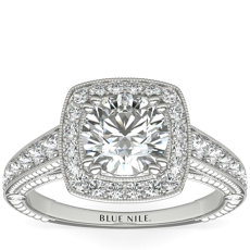 Blue Nile Studio Victorian Halo Diamond Engagement Ring in Platinum